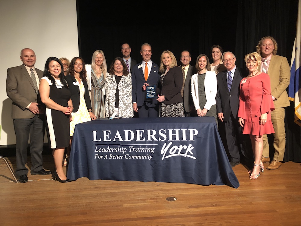 Photo of Traditions Bank team accepting the 2019 Leadership York Outstanding Business of the Year