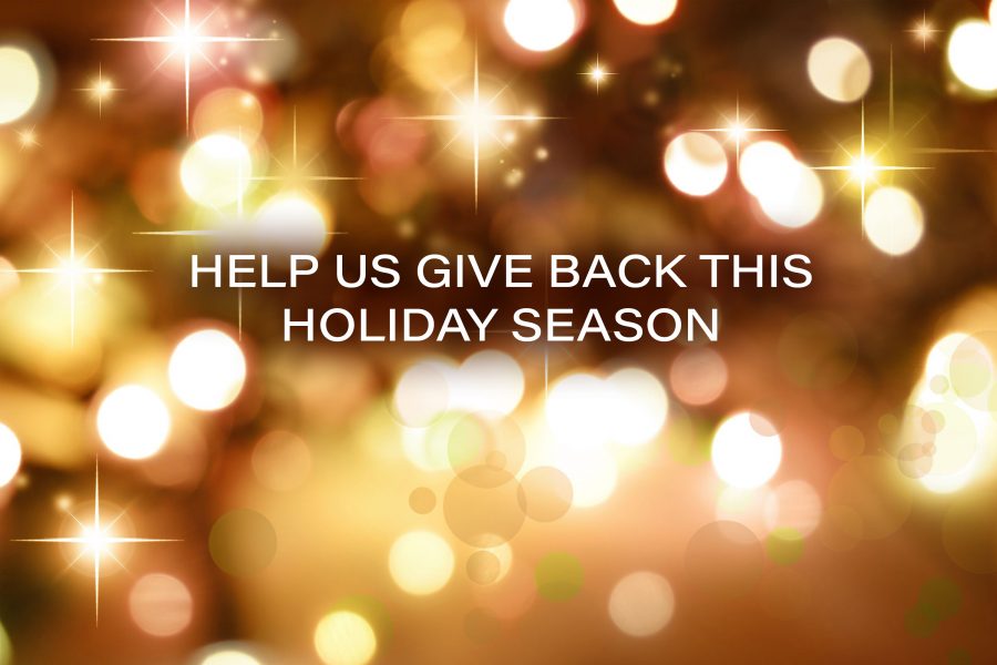 Photo with text, help us give back this holiday season.